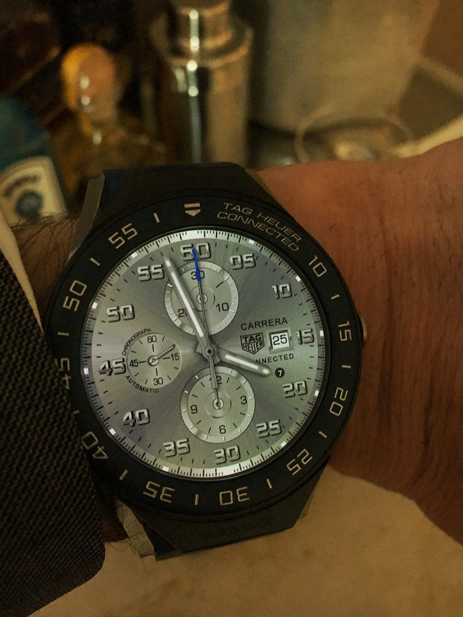 A more somber gray chronograph dial for pre-dinner cocktails...